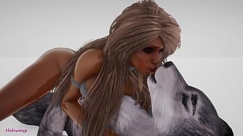 Jouer Un loup-garou gris s'accouplant avec une fille pêcheuse | monstre poilu | vie sauvage porno 3d