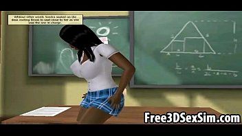 Abspielen Sexy 3D-Cartoon-Lehrerin verführt ihre schwarze Schülerin