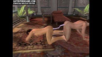 Jouer Deux mecs sexy en 3D utilisent un gode double en extérieur