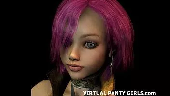 Afspelen Pigtailed virtuele 3D-babe met enorme tieten