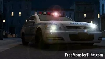 play Hete 3D babe ligt op een politieauto en zuigt de pik van een monster