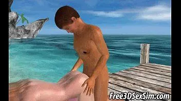 Reproducir Rubia 3D recibiendo doble equipo en la playa