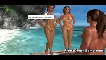 Reproducir Dos sexys mieles de dibujos animados en 3D se la follan en la playa