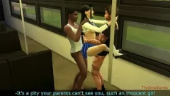 play Sims 4: selvaggio trio universitario giapponese sui trasporti pubblici: palpato e scopato in autobus e treno