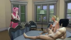 تشغيل ساكورا تمسك بإينو وزوجها ساسكي في السرير - Anime Hentai NTR
